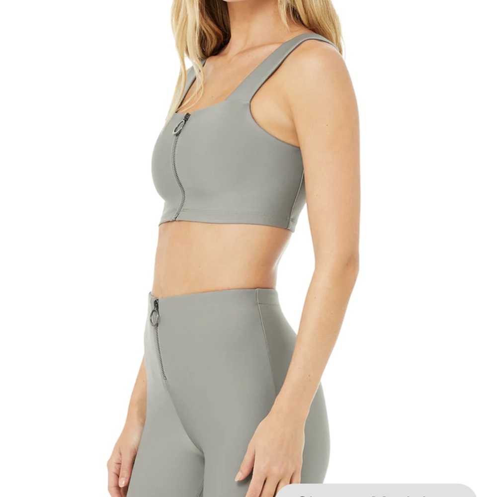ALO Yoga Gray Zip-Front Sports Bra & High-Waist Leggings Set